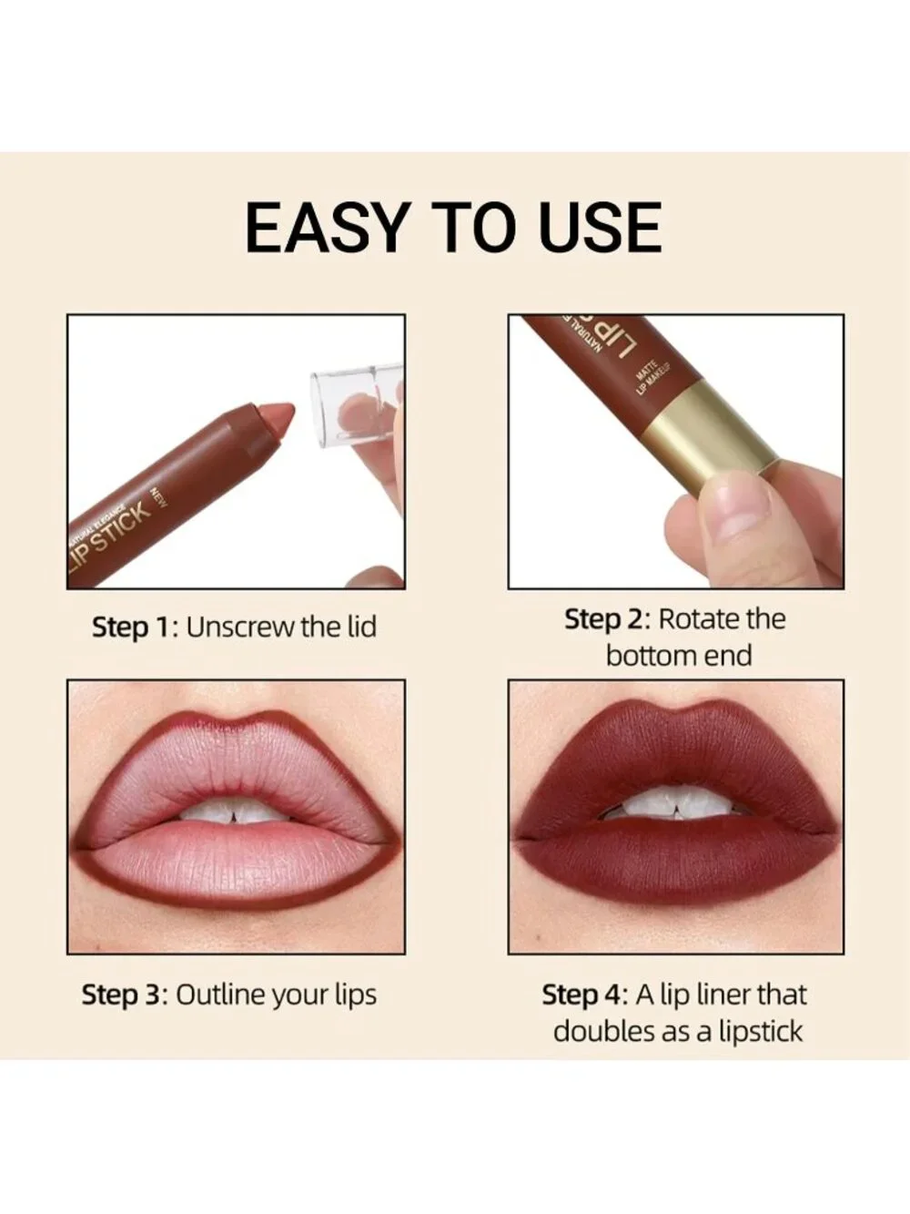 Women's B05# Berry Red 24 Hour Long-lasting Rose Matte Lipstick Crayon
